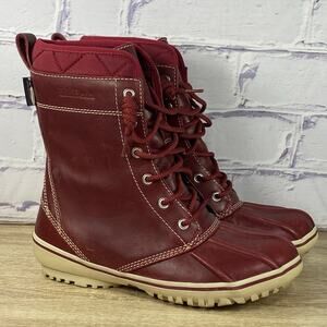 LL Bean Bean Bar Harbor Red Leather Duck Boots Women's Size 6 Tek 2.5 Waterproof